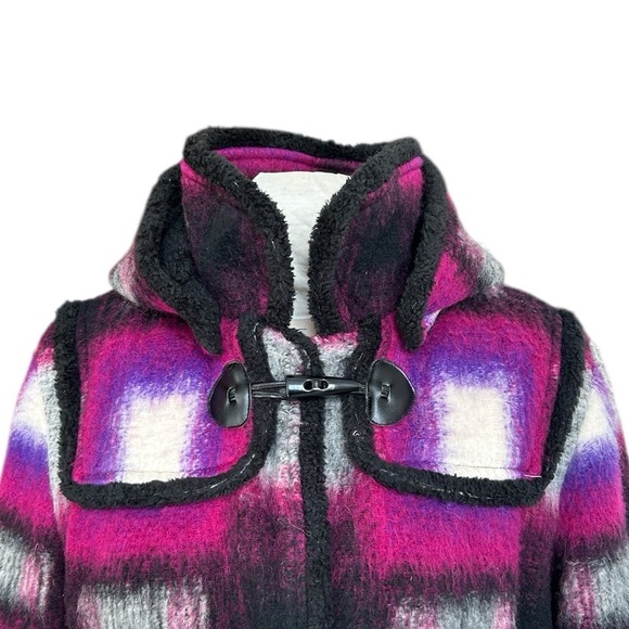 Anna Sui Ombre Plaid Toggle Hooded Wool Blend Coat Jacket Women Size 6 - Picture 6 of 16